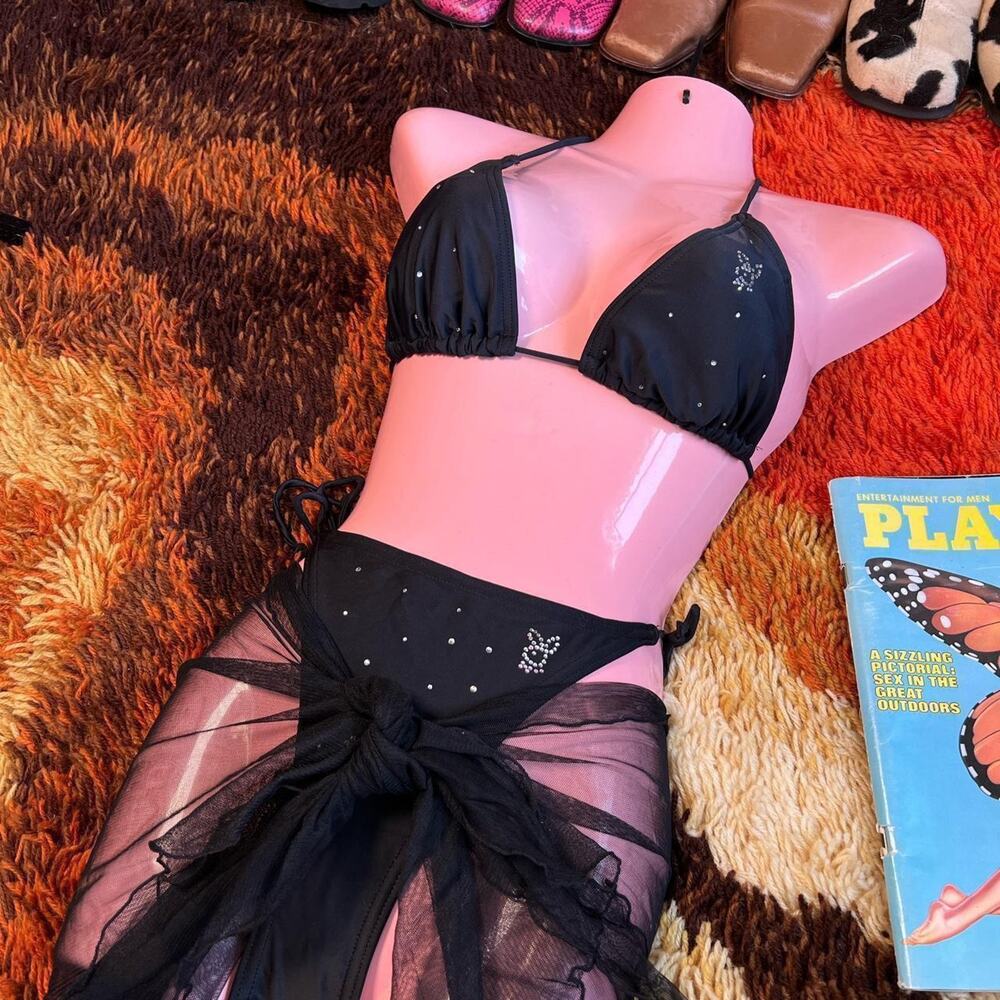 Vintage Playboy deadstock black bikini sarong set - Picture 5 of 5